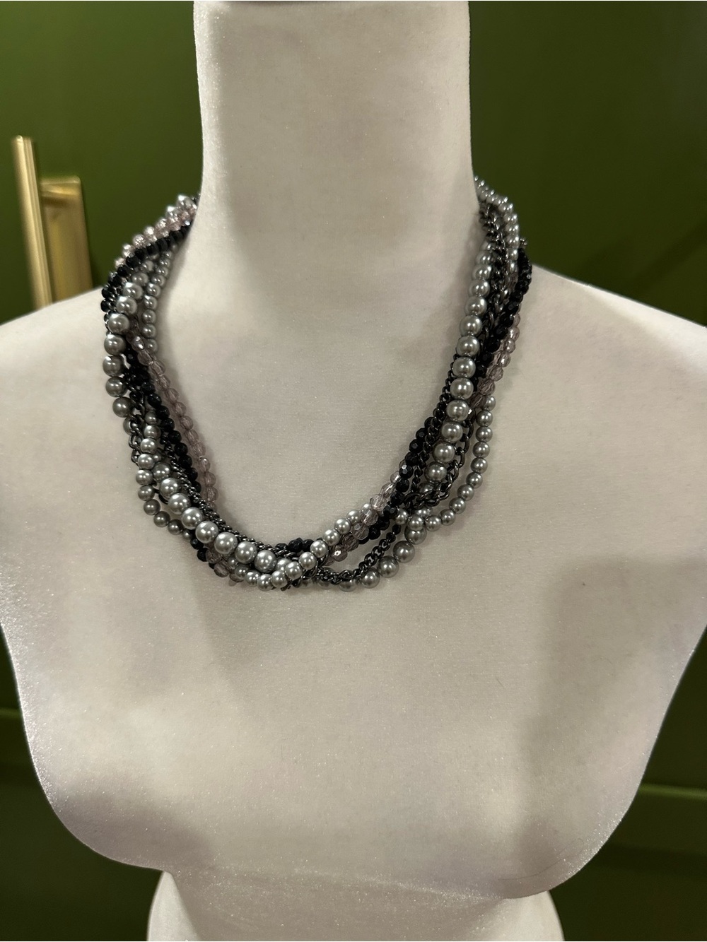 Premier Designs Black and Silver Multi-Strand Beaded Necklace